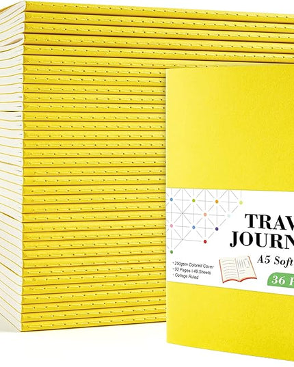 feela 36 Pack Soft Cover Journal Bulk, Lined Blank Travel Journal for Women Men Writing, Notebooks College Ruled for Work, Note Taking Notebook School Business Supplies, 8.2” x 5.5”, A5, Lemon Yellow