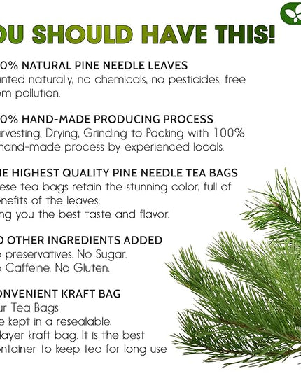 FreshDrinkUS, Pine Needle Tea Bags – 75 Tea Bags, Naturally Caffeine-Free, Refreshing Herbal Tea, Wild-Harvested Pine Leaves, Aromatic and Soothing – Non-GMO & Eco-Friendly Packaging