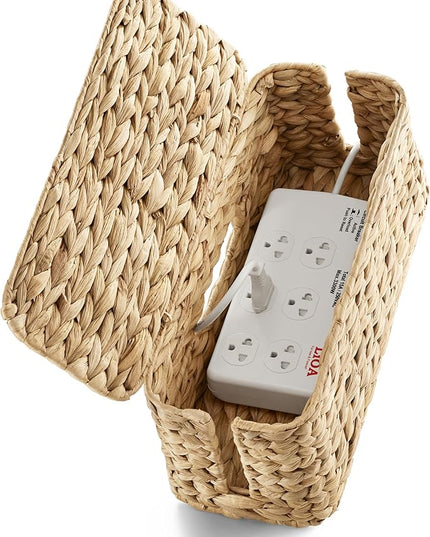 Tidita Wicker Cable Management Box with Lid - 15 inch Cable Organizer Box and Power Strip Box for Electrical Cord Management - Desk Cord Hider and Floor Cable Management for Office (Natural Color, 1)