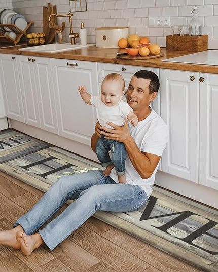 KIMODE Anti Fatigue Kitchen Mats, Farmhouse Kitchen Rugs Sets of 2, Non Slip Kitchen Mats for Floor, Cushioned Kitchen Floor Mats for Sink, Laundry, Office, Desk Grey 17"x59"+17"x29"