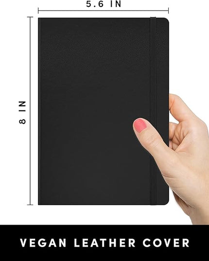 PAPERAGE Lined Journal Notebook, (Black), 252 Pages, Medium 5.6 in x 8 in - 100 GSM Thick Paper – Hardcover Journaling Notebook for Work, School & Note Taking