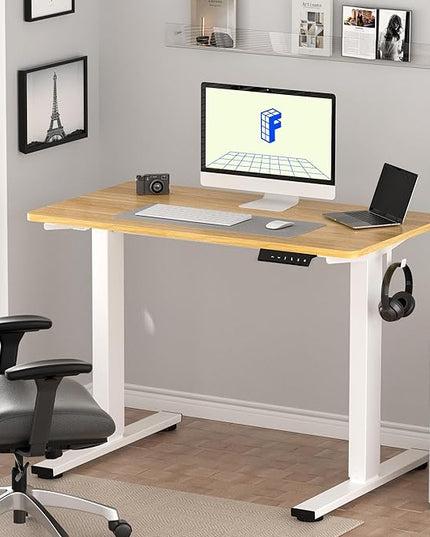 FLEXISPOT EN1 One-Piece Standing Desk, 48"x24" Seamless Desktop Electric Height Adjustable Desk for Home Office, Multi-Monitor Setups & Easy Assembly, Maple