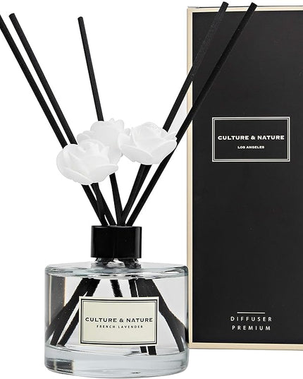 CULTURE & NATURE Reed Diffuser Set 6.7oz (200ml) French Lavender Scented Diffuser with Sticks Home Fragrance Reed Diffuser for Bathroom Shelf Decor