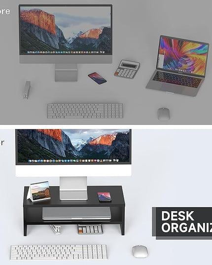 FITUEYES Monitor Stand - 2 Tier Computer Monitor Riser Shelf, Wood Desktop Stand for Laptop Computer Screen, Desk Organization, Office Supplies