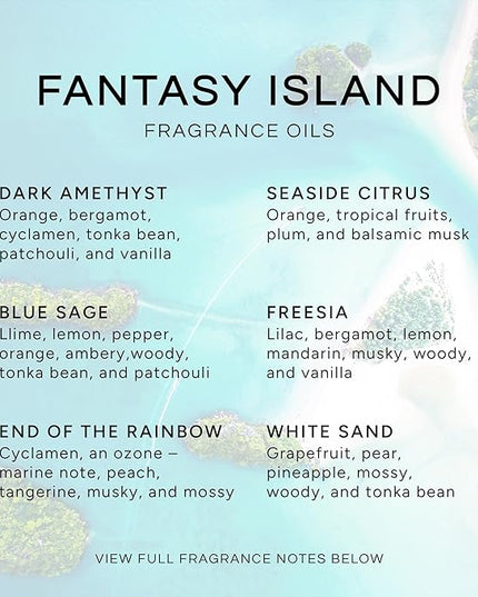 Eternal Essence Oils Fantasy Island Set of 6 Premium Fragrance Oils - Includes Freesia, Dark Amethyst, Blue Sage, End of The Rainbow, White Sand, and Seaside Citrus Scented Oils - 10ML