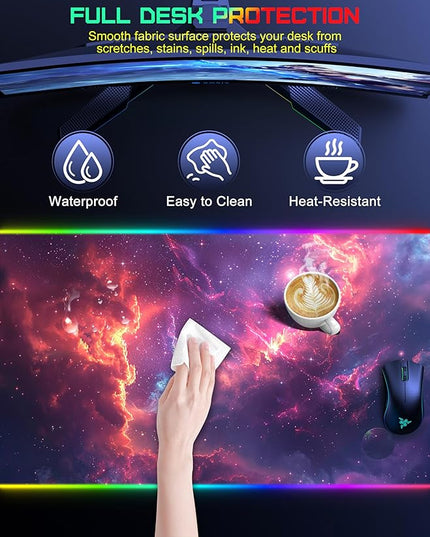 TopMade RGB Gaming Mouse Pad with 15W Wireless Charging, 31.5” x 15.8” XXL Large Desk Mat Home Office Keyboard Pad for Desk, Waterproof Mousepad with Smooth Surface, Non-Slip Base, Galaxy Nebula