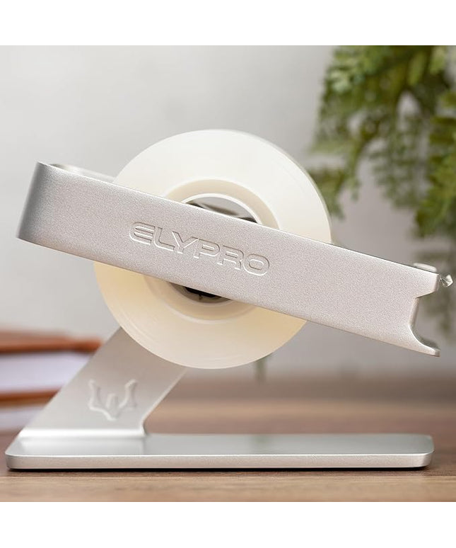 ELYPRO Modern Tape Dispenser for Office Desk - Elegant and Minimalist Design, Heavy Metal Made, Space-Saving, Perfect for Office & Home Use or as a Stylish Gift - Bonus Tape Roll Included (Silver)