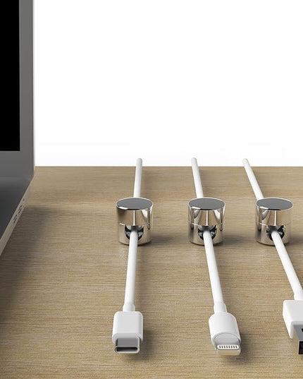 Cable Anchors for Desk Organization | Premium Aluminum Cord Organizers | Charger + Cable Management Clips for Home & Office | Stylish, Sturdy, & Functional | (3 Pack) (Silver)