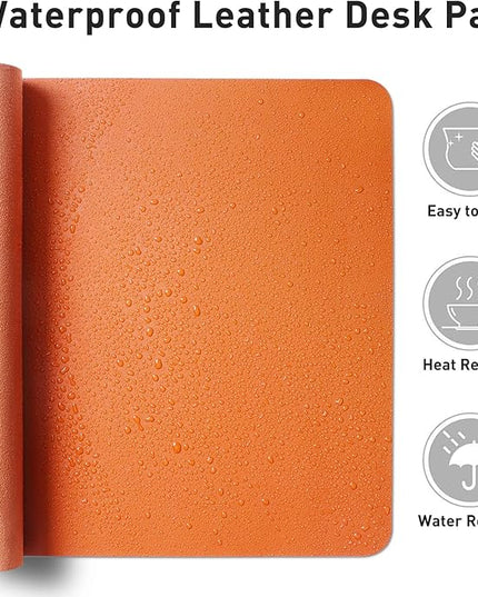 Aothia Leather Desk Pad Protector, Mouse Pad, Office Desk Mat, Non-Slip PU Leather Desk Blotter, Laptop Desk Pad, Waterproof Desk Writing Pad for Office and Home (31.5" x 15.7",Hermes Orange)
