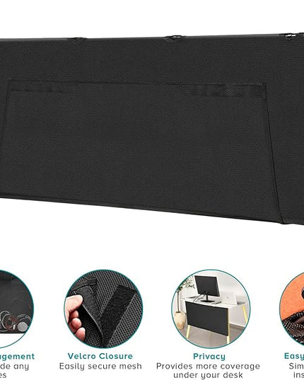 Under Desk Privacy Panel 59 in. Wide Modesty Panel for Desk - 17 in. Tall Desk Skirt for Office Desk with Cable Management Net Perfect for 60 in. Work Station