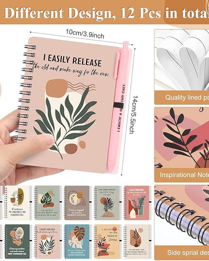 Kosiz 24 Pcs/12 Set Positive Affirmation Gifts Gratitude Spiral Notebooks with Pens Motivational Encouragement Notepads Daily Affirmations Journal for Women Valentine Galentine Gifts (Plant)