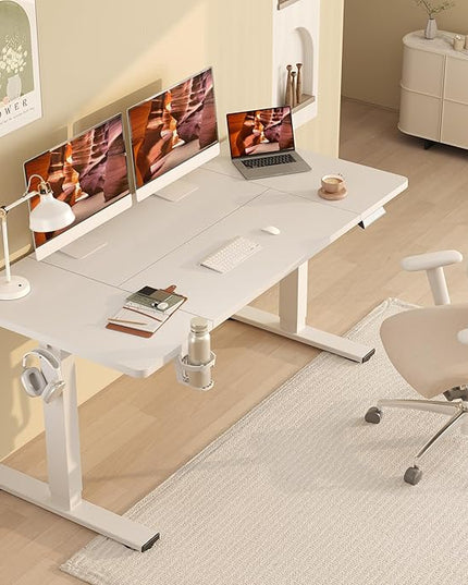 Adjustable Standing Desk, Large 79x31 Inches Standing Desk with Cable Management, Height Adjustable Home Office Computer Desk with Memory Preset& Cup Holder, White