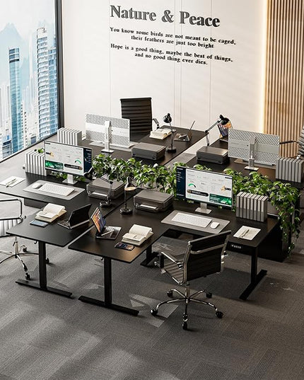 Grandder 63 x 55 Inch L Shaped Standing Desk, Electric Height Adjustable Corner Stand Up Desk, Sit Stand Corner Table Home Office Table, Black Top Black Frame