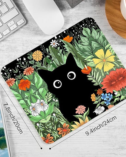 Black Cat Square Mouse Pad,Non-Slip Rubber Base Mouse Pad,Home Office Decoration Desktop Accessory,Laptop Mouse Pad for Office Laptops,9.4x7.8x0.12inch 2