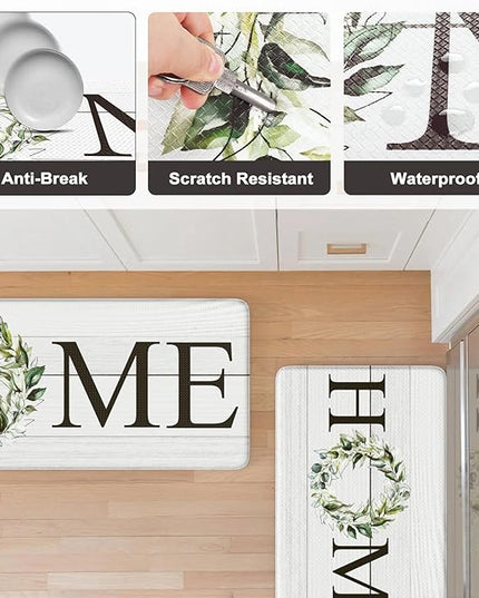 KIMODE Farmhouse Kitchen Mat 2PCS Anti Fatigue Kitchen Runner Rug Sets Non-Skid Waterproof Kitchen Floor Mat Cushioned Comfort Foam Standing Mat for Office,Laundry,Sink,Home