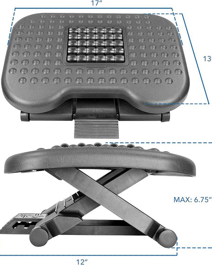 Mount-It! Ergonomic Under Desk Footrest | Massaging Foot Support for Foot Comfort | Office Tilting Footrest with 3-Level Height Adjustment Against Swelling