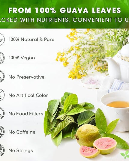 FreshDrinkUS, Premium 135 Guava Leaf Tea Bags, Handmade, From Great Origin, 100% Natural and Pure. Guava Tea, Loose Leaf Herbal Tea. No Sugar/Caffeine/Gluten, Vegan.