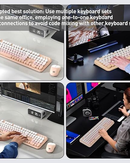 FOPETT 2.4GHz Wireless Keyboard and Mouse Set with Switch Button - Full-Size Keyboard - Compatible for Windows/Laptop/PC/Notebook/Smart TV and More - Pink