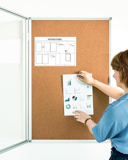 Pinboard Enclosed Bulletin Board 36 x 24 Inch Lockable Cork Noticeboard for School Office, Wall Display Case with Lock (Cork Board)
