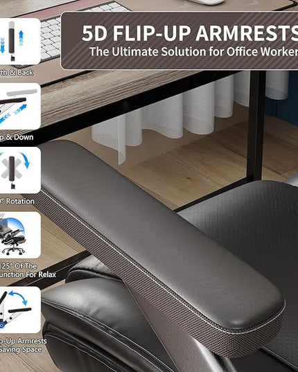 Big and Tall Office Chair with 5D Arms, 600lbs Fabric & PU Leather Heavy Duty Desk Chair, Adjustable Lumbar Support & Height, Tilt Function, High Back Ergonomic Executive Computer Chair