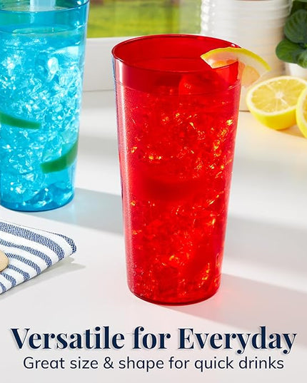 US Acrylic Café Plastic Reusable Tumblers (Set of 12) 32-ounce Iced-Tea Cups, Assorted | Value Set of Restaurant Style Drinking Glasses, Stackable, BPA-free, Made in the USA | Top-rack Dishwasher Safe