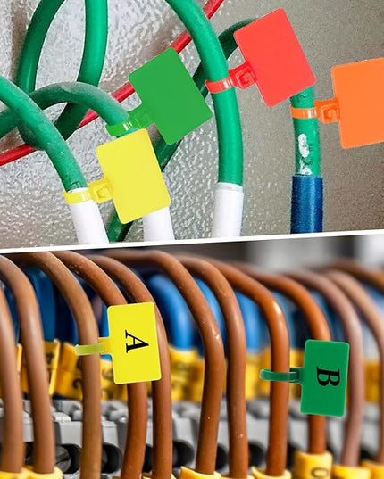 100pcs Zip Tie Tags Cable Labels Tags Nylon Cable With Label Tag Marker Ties Wire Self Locking Plastic Cords Straps Mark Cord Multi Color Electronic Identification Power Marking Label for Organizing