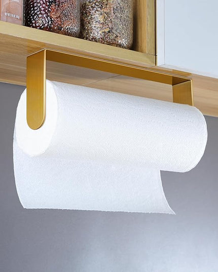 YIGII Adhesive Paper Towel Holder Under Cabinet - Single Hand Operable Paper Towel Rack Stick on Counter for Kitchen, SUS-304 Stainless Steel (Brushed Gold)