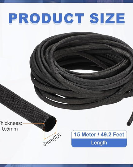 uxcell Insulation Cable Protector,8mm/0.5 Inch-15m/49 Feet High Temp Fiberglass Sleeve Black
