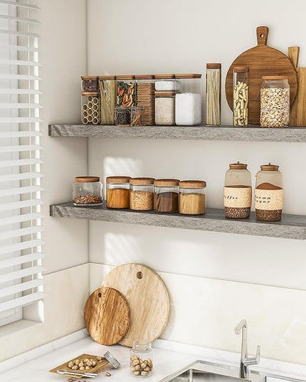 RICHFOCUS 48Inch Floating Shelves for Wall 1 Pack Shelves for Bedroom|Kitchen|Bathroom Wall Mounted Rustic Wood Floating Shelf with Invisible Brackets for Books|Storage|Decor, Grey