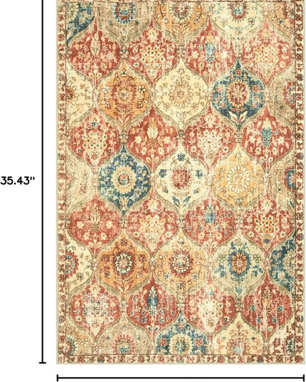 Lahome Moroccan Machine Washable Rugs for Living Room, 4x6 Rug for Bedroom Non-Slip Vintage Trellis Ultra-Thin Throw Carpet for Dining Room Office Nursery, Red/Orange
