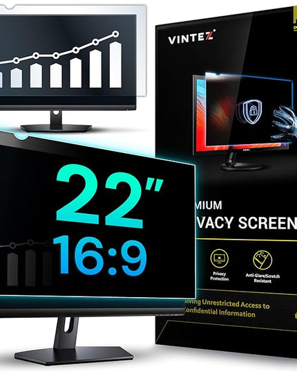 VINTEZ 22 Inch 16:9 Privacy Screen for Computer Monitor and Laptop - Anti Glare Protector Film Blue Light Filter Eye Protection - Computer Screen Privacy Shield, [1 Pack]