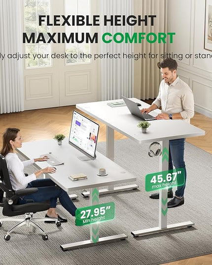 Electric Standing Desk Adjustable - 60x28 Inch Sit Stand Desk with 1 Inch Thick Tabletop, Double Beam Frame, 3 Memory Height Adjustment, Cable Management for Home Office