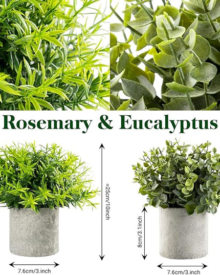 Lemonfilter 4 Pack Fake Plants, Small Eucalyptus Rosemary Succulents Artificial Mini Faux Potted Plants Fake Plant Indoor for Home Bathroom Bedroom Office Desk Desk Shelf Decor