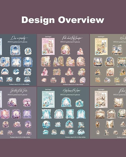 AuriicLeaf Night Reading PET Sticker Set, 90PCS Calming Scenes for Scrapbooking, Journal Supplies, and DIY Crafts