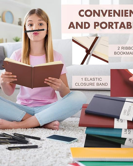Aodaer 30 Set Lined Notebook Journals with Pens A5 Notebooks 100 GSM College Ruled Hardcover Notebook PU Leather Notepad with Pen Holder for Office School, 5.7 x 8.3 Inches, Deep Multicolor