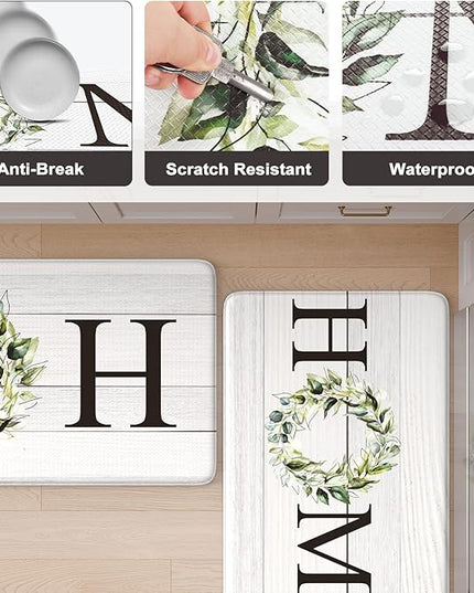 KIMODE Anti Fatigue Kitchen Mat Cushioned, Boho Farmhouse Kitchen Runner Rug, Non Slip Memory Foam Kitchen Mat for Floor, Waterproof Standing Desk Mat for Laundry Office Sink 20"x39" White