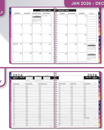 Ensight 2026 Appointment Book and Planner 8.5" x 11" Large Hourly Weekly Daily Schedule Book with Tabs, 15 Minute Time Slots, Magenta Calendar Organizer Jan 2026–Dec 2026 Appointment Planner - Magenta