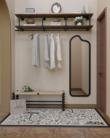 Wall Mounted Clothes Rack 12 Inch Deep, 72 Inch Heavy Duty Garment Rack with Real Walnut Wood Shelf, Multi-Purpose Hanging Rod & Space-Saving Closet Storage Organizer