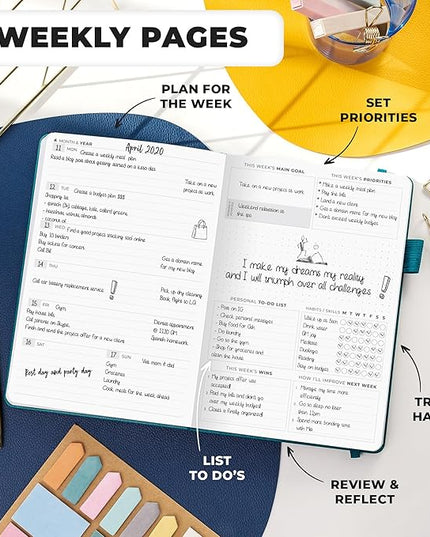 Clever Fox Planner Premium Edition – Undated Luxurious Weekly & Monthly Planner to Increase Productivity and Hit Your Goals – Organizer – Start Anytime, A5, Lasts 1 Year, Dark Teal (Weekly)