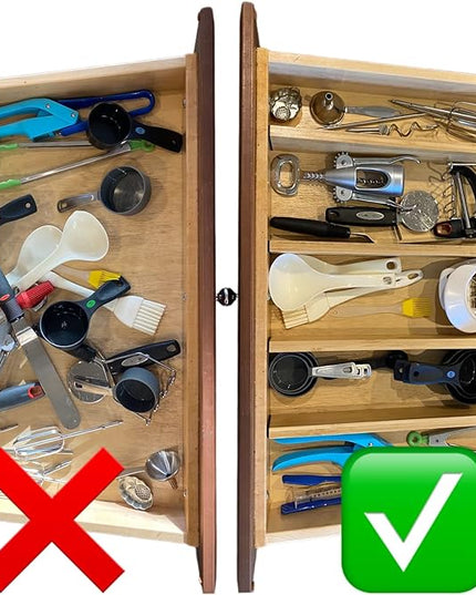 Bamboo Drawer Dividers Organizers 18-21.75 IN - Kitchen Drawer Organizer with Spring Loaded, Expandable Drawer Organization Separators for Kitchen, Bathroom - Pack of 4