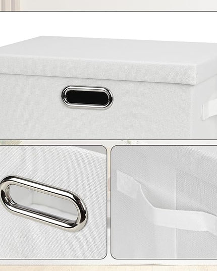 Medium 15" 21 Quart Collapsible Stackable Storage Bins with Lids, 1 Pack White Foldable Fabric Closet Storage Boxes with Lids, 4 Handles Heavy-duty Linen Cube Baskets for Bedroom