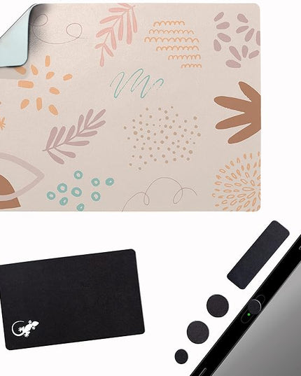 Mouse Pad Adhesive Bottom - Sticks to Any Surface - Portable - Webcam Covers and Screen Cleaner Included (Pastel Leaves)