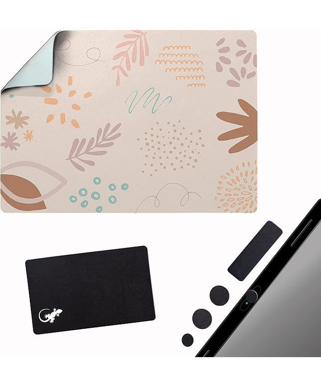 Mouse Pad Adhesive Bottom - Sticks to Any Surface - Portable - Webcam Covers and Screen Cleaner Included (Pastel Leaves)