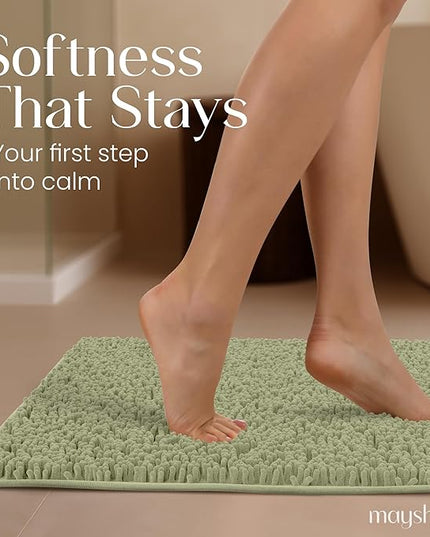 MAYSHINE Chenille Bath Mat, Non Slip Bathroom Mat for Bathroom, Absorbent & Machine Washable Toilet Mat, Soft Plush Bathroom Rug, Bathroom Accessory (Sage Green, 50x80cm)