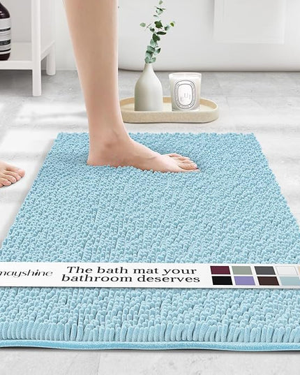 MAYSHINE Plush Shaggy Chenille Bath Mat | Extra Soft, Super Absorbent, Non-Slip Bathroom Rug | Fluffy Microfiber, Area Rug Sets for Bathroom Floor, Kitchen, Living Room | 39"x24" | Spa Blue