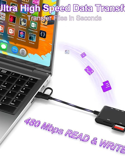 7 in 2 SIM Card Reader for Military CAC, SIM, SD/TF/MS Pro Duo/M2/IC/PIV, USB C/A Smart Card Reader for Win/Mac/Linux/Android, SIM Card Adapter Surpport Plug and Play