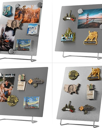 Large Magnetic Bulletin Board – Dry Erase Memo Board with Stand – Metal Easel for Magnet Display – 12x10 Inches + 4 Magnets