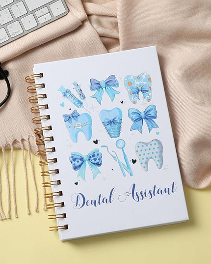Dental Assistant Gift Notebook - Teeth Blue Bow Journal Dental Assistant Accessories Dentist Gifts for Women School Office Stationery Supplies for Students Teacher 5.5 x 8.3 Inches