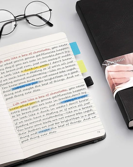 EMSHOI Lined Journaling Notebooks - 120gsm Thick Leather Journal with Sticky Notes, 256 Numbered Pages A5 Hardcover College Ruled Notebook for Women Men Work School Writing, 5.75" x 8.38"-Black