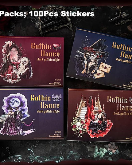 AuriicLeaf Dark Gothic Ballroom PET Sticker Set, 100PCS Vintage Dance Ephemera for Scrapbooking, Journaling, DIY Crafts, and Planner Supplies